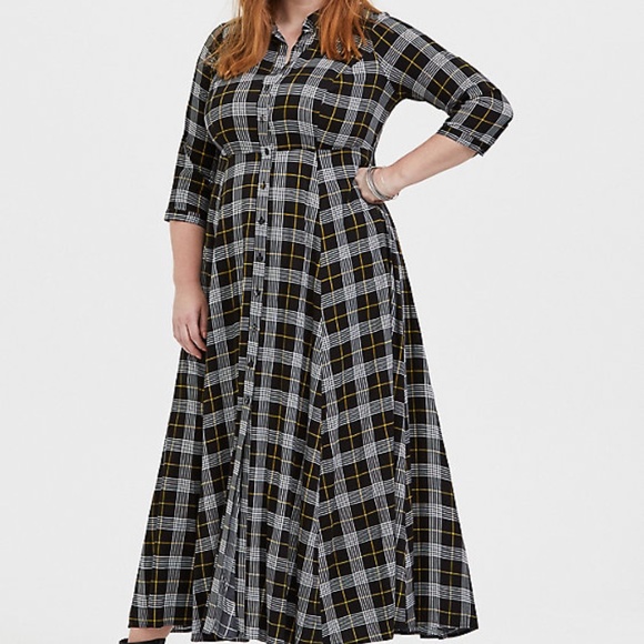 plaid maxi shirt dress